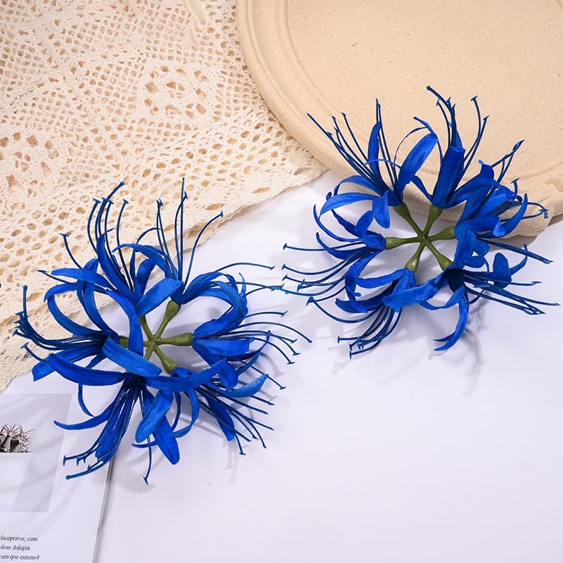 3Pieces Silk Spider Plant Fake Flowers Heads,Blue Artificial Flowers Spider Silk Flowers for Crafts,Fake Flowers Bulk,Artificial Flowers for Cake Decoration Wedding Party Birthday Home Décor (Blue) - color: Blue