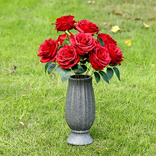 10” Cemetery Vases with Metal Spike for Artificial Flower Grave Decorations | Headstones Flower Holder with Drainage Hole for Artificial Flowers-Cemetery Vases for Grave Memorials Sympathy Gift - color: Black Granite