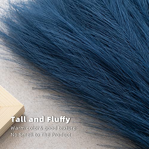 Pampas Grass Decor, Fluffy Faux Pampas Grass 6 Stem 18"/45cm Pompous Grass Small Flower Arrangement and Vase Filler for Boho Home Wedding Decoration (Dark Blue) - color: Dark Blue