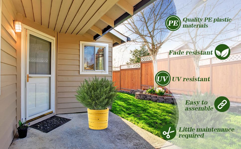 15.7" Christmas Fake Shrubs, Artificial Cedar Ball Tree Plant, 4 Packs of Fake Cedar Outdoor shrubs with Ground Spike, UV Resistant Fake shrubs, Used for Indoor and Outdoor Front Porch Gardens - size: Cypress15.7 x 4