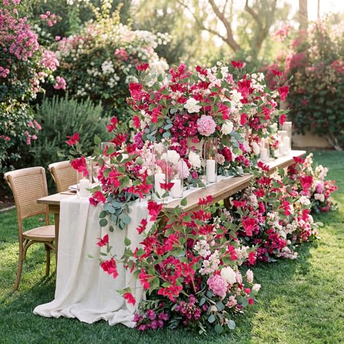 4PCS Hot Pink Artificial Bougainvillea 37.4" Silk Fake Bougainvillea Branches Faux Bougainvillea Outdoor for Home Garden Wedding Party Floral Arrangement Decor(Hot Pink) - color: Hot Pink