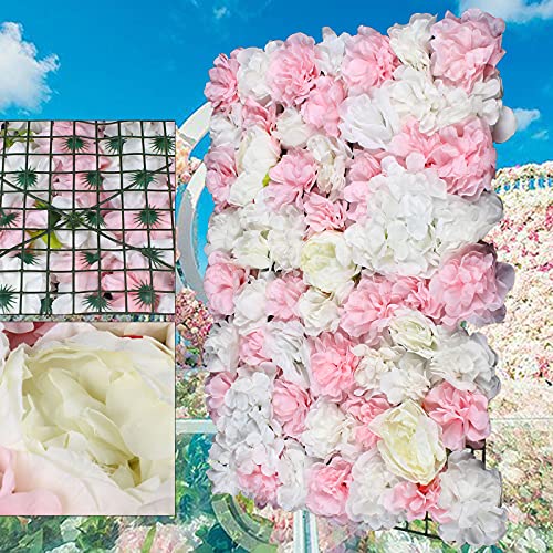 12 Pcs Artificial Flower Wall Panels Silk Dahlia Rose 3D Faux Flower Backdrop Panels Background Decorative for Wedding Celebrations Festive Party Home, 23.62 * 15.74in (Pink-7) - color: Pink-7