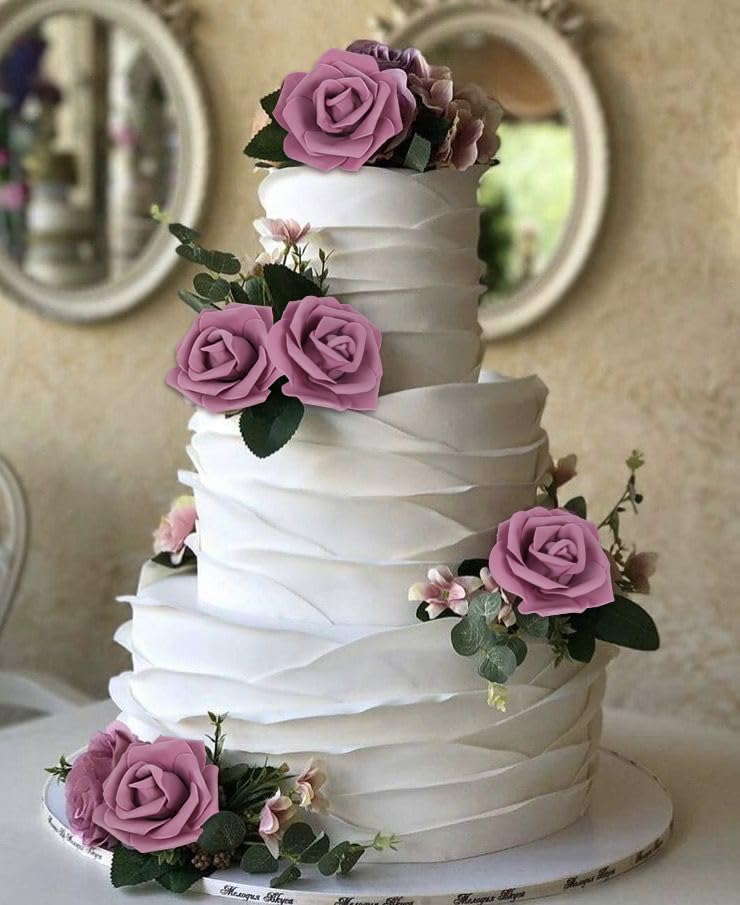 IPOPU Artificial Rose Flower Heads, 100pcs Dusty Rose Foam Fake Roses Bulk 3inch Stemless Faux Flowers for DIY Wedding Baby Shower Centerpieces Arrangements Party Tables Home Decor (Dusty Rose) - color: Dusty Rose