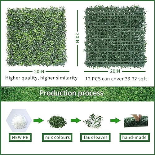 NETAP Grass Wall Panels Backdrop, 20"x 20"(12Pcs) Faux Boxwood Panels for Outdoor Indoor Green Wall Decor, Party Wedding Garden Fence Decorations - size: 20x20Inch 12Pcs