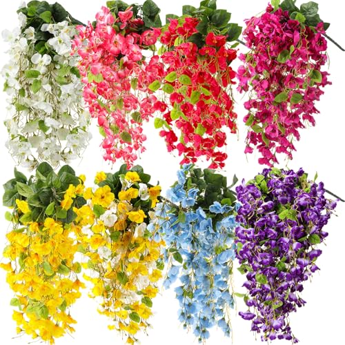 XunYee 8 Pcs Artificial Hibiscus Flowers for Outdoors Spring Summer Decor Fake Hanging Flowers Plants Uv-Resistant Faux Hibiscus Flower for Outside Porch Patio Front Door (Multiple Colors) - color: Multiple Colors