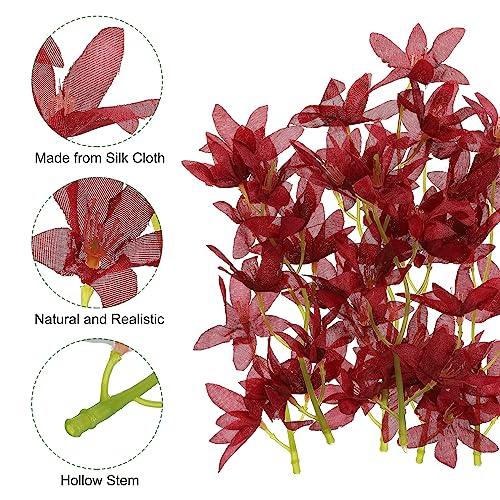 PATIKIL 7 Inch Artificial Orchid Flower, 24 Pcs Floating Candles Simulation Flower Cylinder Vase Fillers for Home Wedding Decoration, Burgundy - color: Burgundy