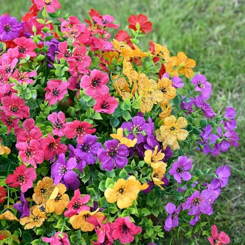 LADADA 8 Bundles Artificial Outdoor Flowers, Multicolor UV Resistant Fake Flowers for Garden Patio Decor - color: Multi Color