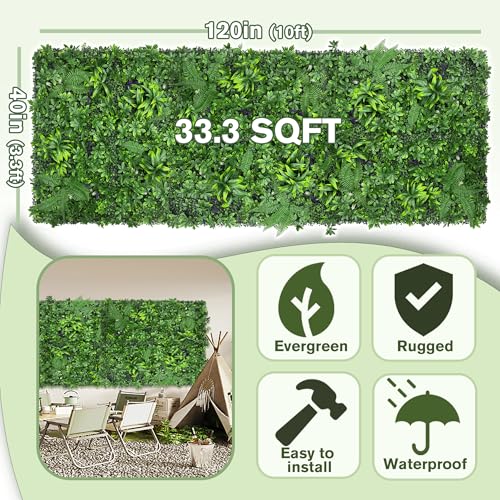 Artificial Green Boxwood Grass Wall Roll: 40"x120"(33.5 SQFT) UV Protected Ivy Privacy Hedge Fence Screen for Chain Link Fences Panel Indoor,Outdoor Patio Balcony & Garden - color: 3d Style 3, size: 40"x120"