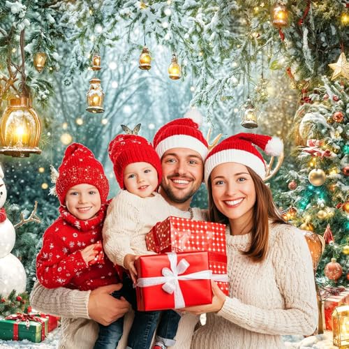 Winter Wonderland Backdrop Christmas Forest Scene Snowy Tree Snowman Deer Photography Background Xmas Holiday New Year Family Party Decorations Banner Photo Booth Studio Props 5X3FT - color: White, size: 5X3FT