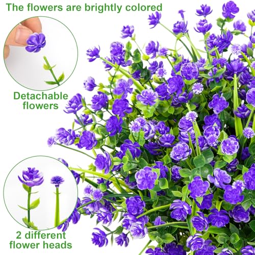 20 Bundles Artificial Flowers for Outdoors Fake Plastic Flowers UV Resistant Realistic Faux Plants Shrubs for Spring Summer Garden Porch Yard Patio Planter Window Box Home Decor, Purple - color: Purple