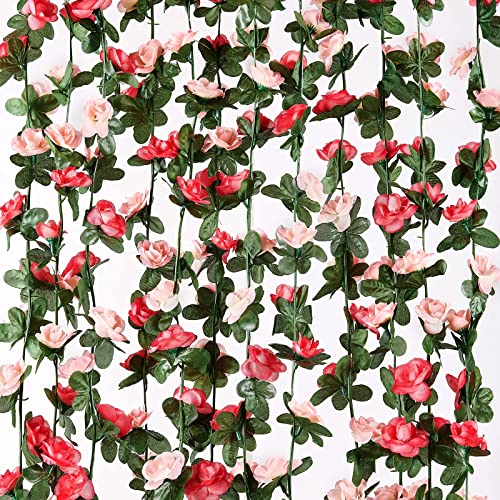 MARTINE MALL Flower Garland Vines, 16 Strands 132Ft for Bedroom, Rose Decoration, Floral Garland for Room Table Birthday Wedding Party Garden Wall Decor - color: Pink, size: 16 Packs
