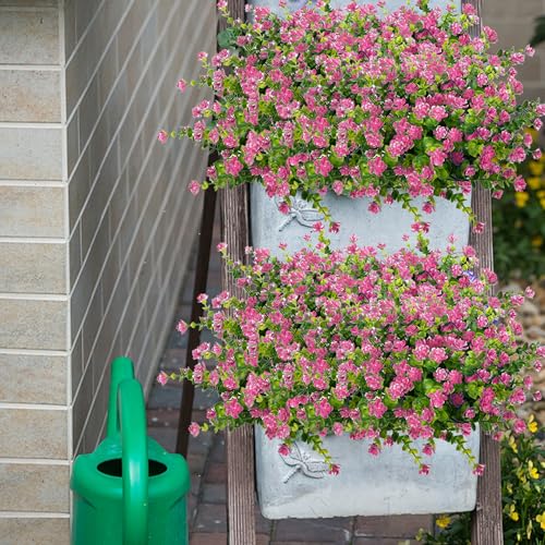 NETAP Outdoor Artificial Flowers UV Resistant, 20 Bundles Fake Realistic Floral Greenery Plants for Outside Porch, Window Boxes, Garden, Yard, Inside Home Table Decor, Pink - color: Pink