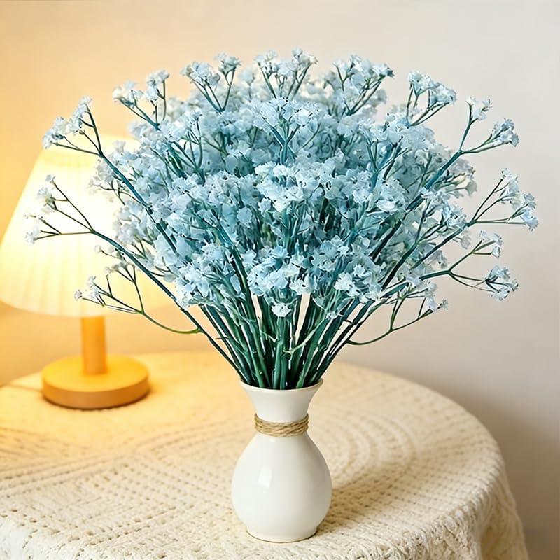 10 Pcs Babys Breath Light Blue Artificial Flowers, Real Touch Gypsophila Fake Flowers for Wedding, Home Decor, Vase Filler, Table Centerpieces, Party Decorations - color: 10pcs Light Blue