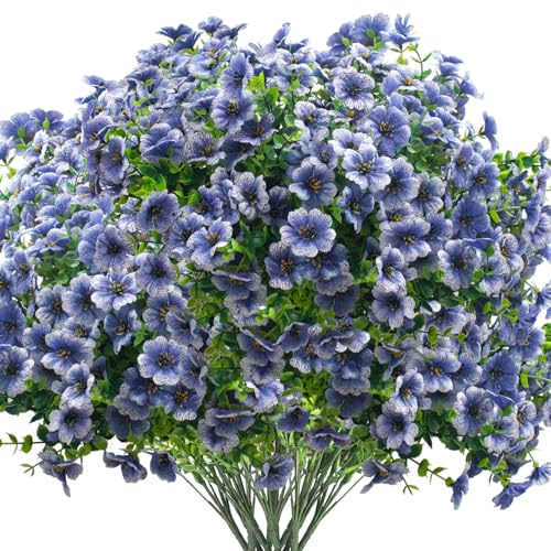 Grunyia Artificial Fake Flowers for Outdoor Spring Decoration, 16 Bundles Faux Silk Colorful Daisy UV Resistant Realistic for Outside Porch Patio Home Yard Garden Planters Pots Window Box (Blue) - color: Blue