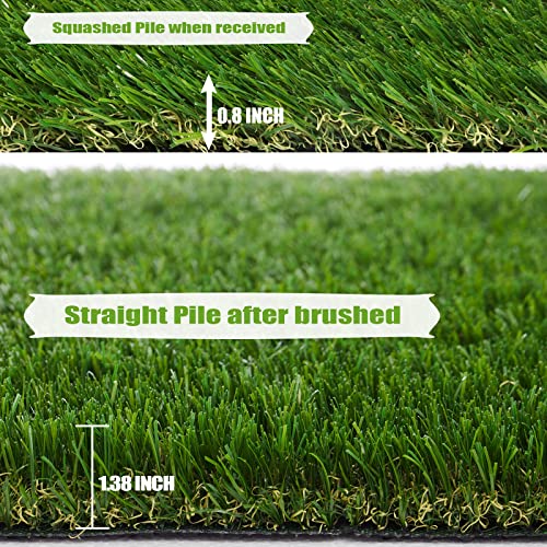 Premium Artificial Grass 3' x 11' Outdoor Rug, 1.38" Realistic Thick Turf for Garden, Yard, Fake Lawn, Dogs Synthetic Grass Mat, Rubber Backed with Drainage Holes, Customized Sizes - size: 3' x 11'