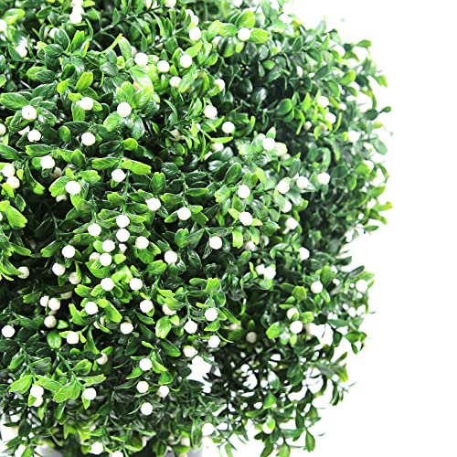 Sunnyglade 21.6” Tall Artificial Jasmine Topiary Ball Tree Set of 2 Pack Potted Bushes UV Resistant Potted Plants for Indoor Outdoor Home Garden (White) - color: White