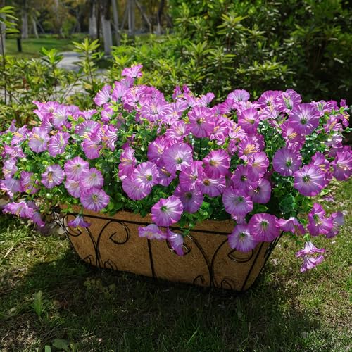 HyeFlora Artificial Flowers for Outdoors Fake Plants Outside Decoration, 12 Bundles Silk Purple Morning Glory UV Resistant Look Real Faux Flowers for Planter Front Door Porch Patio Yard Gardens Home - color: Gradient Purple