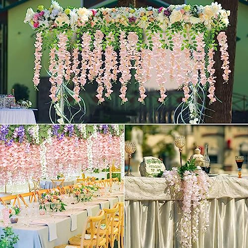 36pcs Artificial Wisteria Flowers 3.6 Feet/Piece Pink Dense Artificial Fake Wisteria Vine Ratta Hanging Garland Silk Flowers String Home Party Wedding Decor（Pink-Dense） - color: Pink, size: 36 PCS