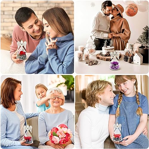 Miofula Gifts for Mom Birthday Gifts for Women, Preserved Flowers Rose in Glass Angel Figurines, Fresh Flowers for Delivery Anniversary Forever Real Roses Gifts for Mothers Grandma Her Wife Girlfriend - color: Red Dipped Gold