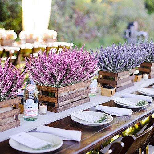 8 Bundles Artificial Flowers Fake Lavender Faux Plastic Plants Purple Flowers for Home Decor Wedding Kitchen Garden Patio Porch Office Table Indoor Outdoor Decorations (Fuchsia Lavender/8pcs) - color: Fuchsia Lavender/8pcs