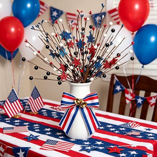 3 Pack Patriotic Artificial Berry Stem Picks: 4th of July Decorations Red White and Blue Stars Flowers Decoration for Independence Day, Home Vase Décor Table Centerpieces - color: Patriotic Decorations Picks
