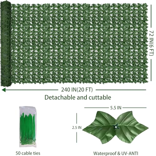 ODTORY Artificial Fence Privacy Screen: 6FT x 20FT UV-Anti Faux Greenery Backdrop Ivy Chain Link Shades Panels for Patio, Balcony, Garden,Deck,Backyard Indoor Outdoor Green Wall Decor - size: 6 ft x 20 ft- Chain Link