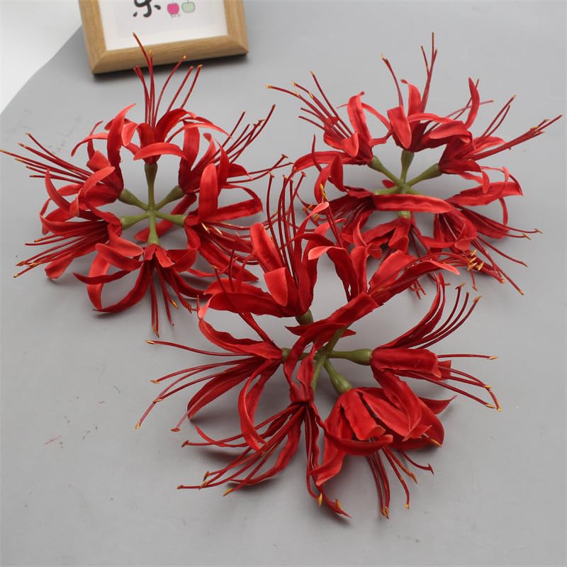 Silk Spider Plant Fake Flowers Heads,Artificial Flowers Spider Silk Flowers for Crafts,Fake Flowers Bulk,Artificial Flowers for Cake Decoration Wedding Party Birthday Home Décor (9, Red) - color: Red