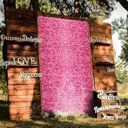 BLOSMON Flower Wall Panel Backdrop - 6 Pcs 24 x 16 Inch Pink Artificial Hydrangea Floral Backdrop for Wedding Party Baby Bridal Shower Decor, Hanging Fake Silk Flower Backdrop Decoration - color: Pink