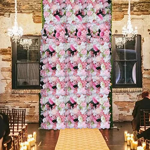 Artificial Flower Wall Panels, Silk Wedding Flower Wall Backdrop Panel, 3D Floral Panel Artificial Floral Wall Mat Flower Screen for Photo Party Wedding Wall Background Decor (12PCS White+Pink) - color: 12pcs White+pink