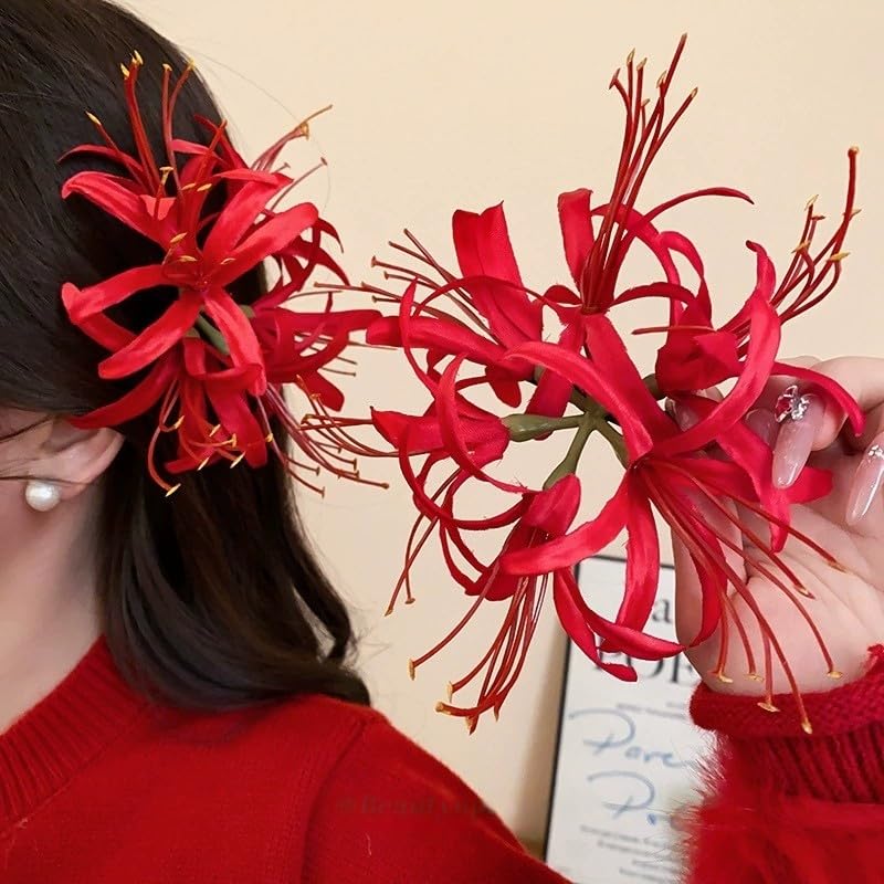 3Pieces Silk Spider Plant Fake Flowers Heads,Artificial Flowers Spider Silk Flowers for Crafts,Fake Flowers Bulk,Artificial Flowers for Cake Decoration Wedding Party Birthday Home Décor(Red) - color: Red