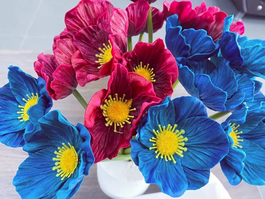 10 Stem 11" Bouquets Artificial Flowers Poppy Flowers,No Fade PU Fake Wild Flowers for Kitchen Table Centerpiece Vase,Wedding Holding Flowers Backdrop Arch Wall(Wine Red) - color: Wine Red