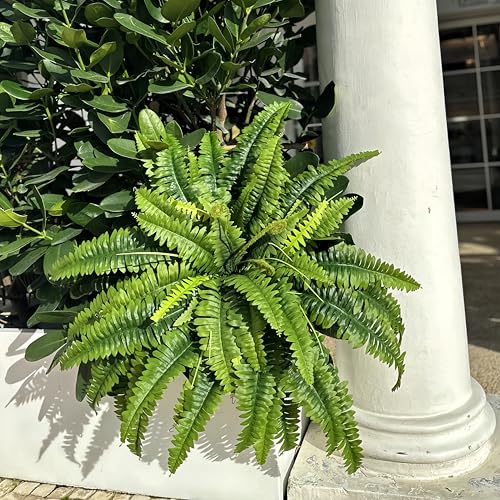 Fake Ferns - 2 Packs Artificial Ferns for Outdoors & Indoors, 45in Large Boston Fern with 55 Fronds, Realistc Faux Greenery Plants Ideal for Porch Entrance Hall Planters Windowsills Office Home Decor