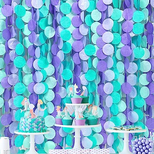 205Ft Purple Teal Big Circle Dot Backdrop Streamer Tissue Paper Polka Dot Hanging Garland for Mermaid Under The Sea Birthday Bachelorette Wedding Baby Shower Engagement Party Decorations Supplies - color: Ombre Mermaid
