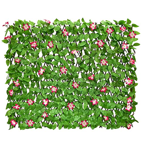 Expandable Fence Privacy Screen for Balcony Patio Outdoor,Decorative Faux Ivy Fencing Panel,Artificial Hedges (Single Sided Leaves) - color: Red Orchids