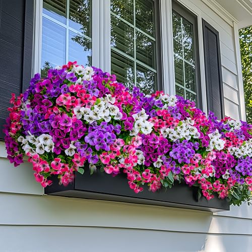 AXYLEX Artificial Flowers Outdoor Shrubs - 16 Bundles Fake Plants UV Resistant No Fade Faux Plastic Greenery Home Garden Porch Patio Decoration (1, Multi 16-4) - color: 16 Pcs - Red Pink+purple+white+magenta