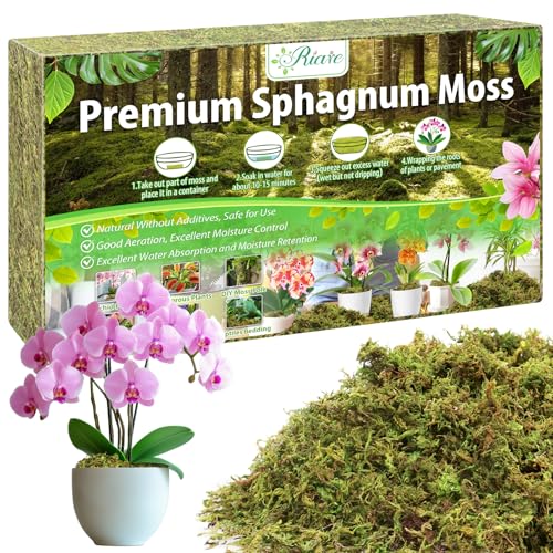Riare 7OZ Premium Sphagnum Moss for Plants- 10QT Natural Dried Plant Moss for Potted Plants, Orchid Moss for Repotting, Soft Green Decorative Moss for Succulents, Reptiles & DIY Crafts - color: 10 QT(Appx.7oz)