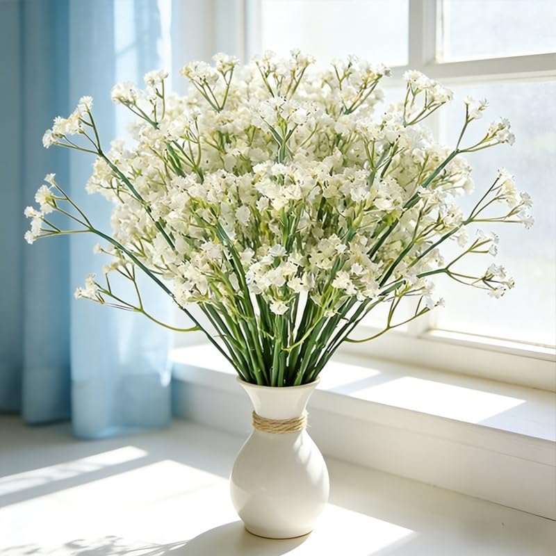 10 Pcs Babys Breath White Artificial Flowers, Real Touch Gypsophila Fake Flowers for Wedding, Home Decor, Vase Filler, Table Centerpieces, Party Decorations - color: 10pcs White
