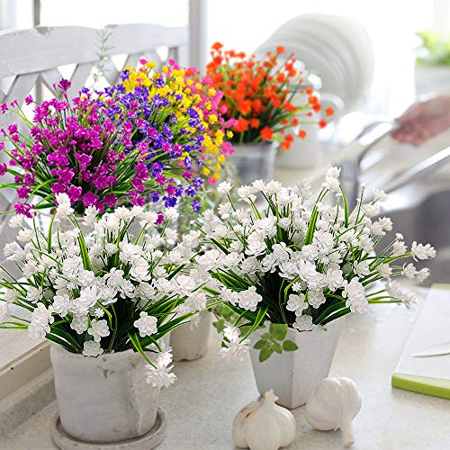 Grunyia 10 Bundles Artificial Flowers Outdoor UV Resistant Fake Plants Indoor Outside Hanging Planter Home Garden Decor - color: White-daffodil