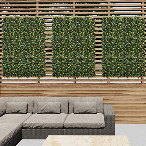 E&K 20" x 20" Artificial Plant Fence Panel Faux Leaves Grass Wall Privacy Screen Panel Decorative for Indoor Outdoor (Photinia-Yellow, 6 Pcs) - color: Photinia - Yellow