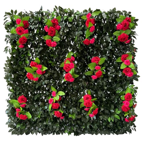 Sumery Expandable Fence Privacy Screen for Balcony Patio Outdoor,Decorative Faux Ivy Fencing Panel,Artificial Hedges (Single Sided Leaves) (1, Branches -Red Rose) - color: Branches -Red Rose