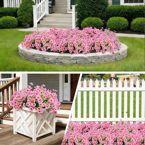 20 Bundles Artificial Flowers for Outdoors, UV Resistant Fake Flowers with Plastic Plants, Faux Silk Flower for Outdoors Planter, Fake Realistic Plant Outside Window Boxes Patio Decor-Pink - color: Pink