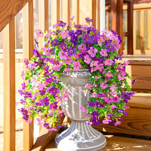 HyeFlora Artificial Flowers for Outdoors Decoration, 2Pcs Dark Purple and Purple Fake Hanging Flowers, UV & Fading Resistant, Faux Decor for Porch Patio Balcony Planter - color: Darkpurple+purple