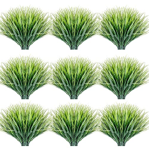 JEMONG 30 Bundles Artificial Grasses Outdoor UV Resistant Fake Grasses No Fade Faux Plastic Plants Garden Porch Window Box Decorating… - color: Green Grass, size: 30Bundles