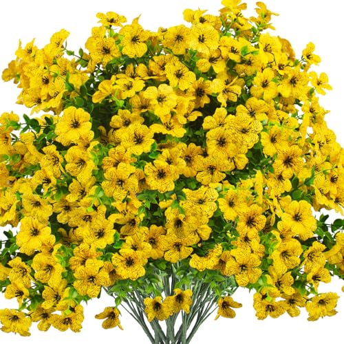 Grunyia Artificial Fake Flowers for Outdoor Spring Decoration, 16 Bundles Faux Silk Colorful Daisy UV Resistant Realistic for Outside Porch Patio Home Yard Garden Planters Pots Window Box (Yellow) - color: Yellow