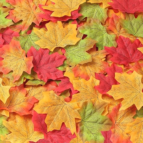 SITUMEIZI 400PC Fake Fall Leaves Autumn Fall Decor for Home Maple Leaf for Wedding Party Halloween Thanksgiving Decorations 4 Colors - color: Yellow Orange Red Brown