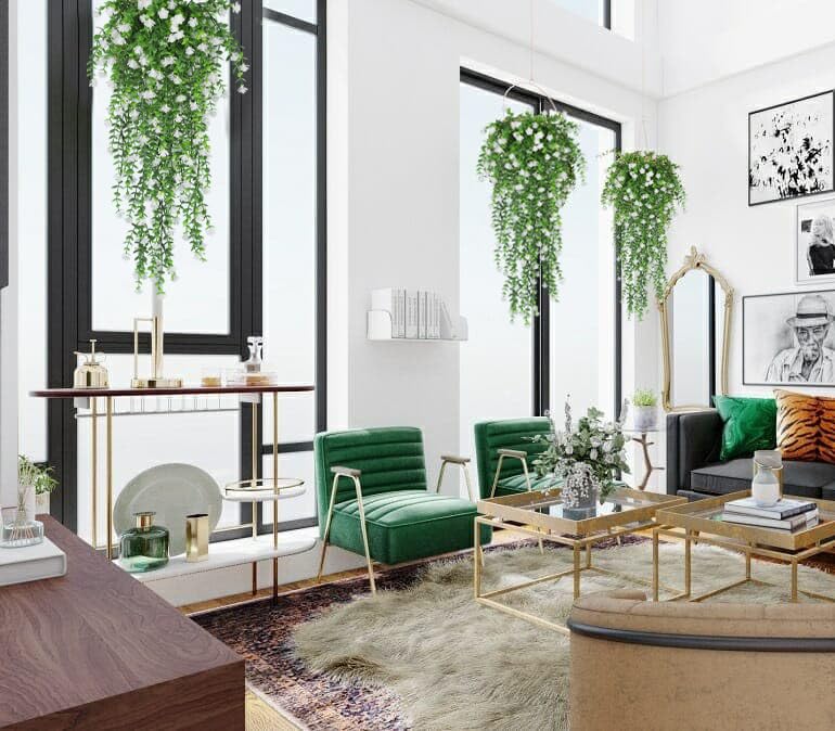 SJL 4pcs Fake Hanging Plants Realistic Artificial Outdoor Flowers Hanging Greenery Artificial Ivy Vine Leaves Faux Green Plastic Plants Greenery Flowers Green Leaf Decor for Wall Home (White) - color: White