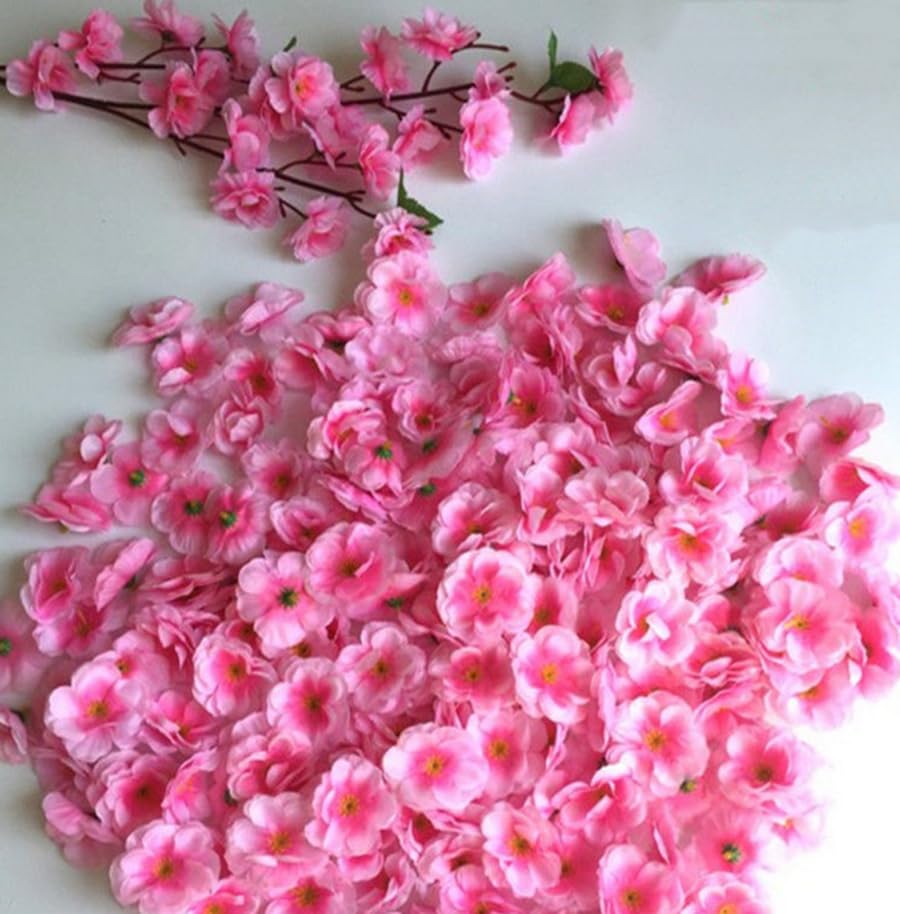 100 pcs Artificial Silk Cherry Blossom Flower Heads Spring Fake Plum Blossom Peach Blossom,Vase Fillers,Corsages for Wedding Decor,Nursery Wall,Archway Decor Wreath Garland Cake Ornaments (Pink) - color: Pink
