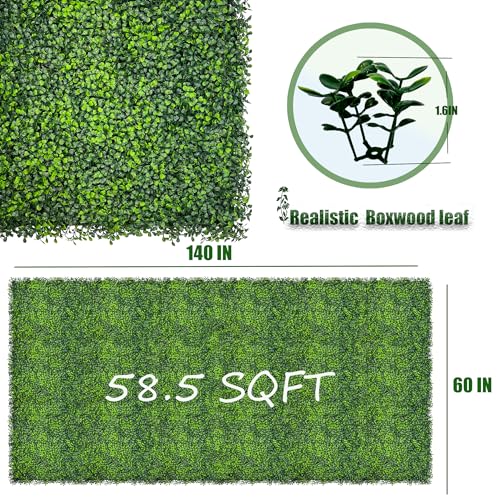 Artificial Boxwood Roll Panels: 60"x 140"(58.5 SQFT) UV-Anti Faux Ivy Leaves Grass Wall for Patio Balcony Privacy, Garden, Backyard Greenery Wall Backdrop and Fence Decor - size: 140"x60"