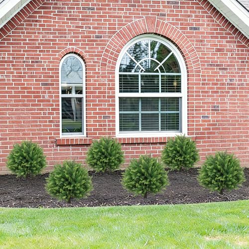 THE BLOOM TIMES Artificial Outdoor Plants, UV Resistant Fake Bushes & Shrubs with Ground Spike, Faux Cedar Topiary for Front Porch Outside Planter Decor Set of 2, Overall 24" - color: Cedar
