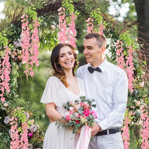 12Pcs Artificial Wisteria Hanging Flowers, 3.6Ft/Pcs Deep Pink Fake Wisteria Garland for Wedding Party Home Garden Indoor Outdoor Decoration - color: Deep Pink, size: 12Pcs